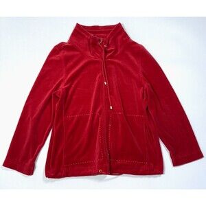 Women ST JOHN SPORT Red Velvet Soft Cotton Blend Long Sleeve Zip Jacket -No Size